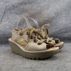 Fly London Shoes Womens 39 Sandal Wedge Lace Up Platform Leather Fashion Comfort